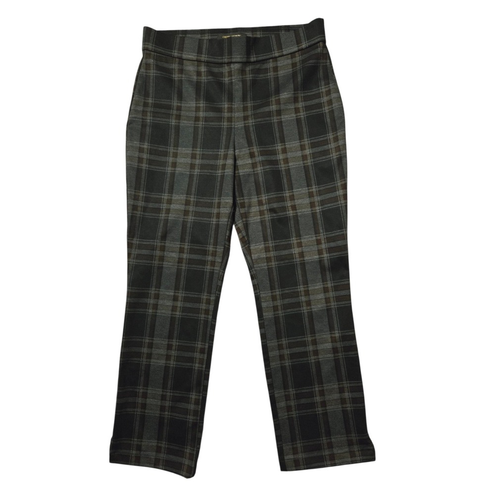Christian Siriano Checkered Pull-On Stretchy Pants Gray Brown L